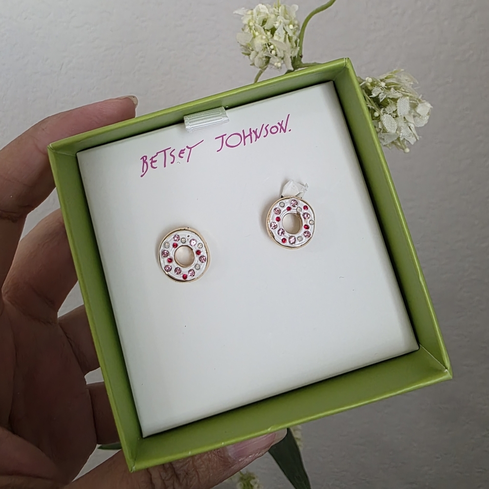 2/$25 Betsey Johnson Donut Stud Earrings with Rhinestone Sprinkles